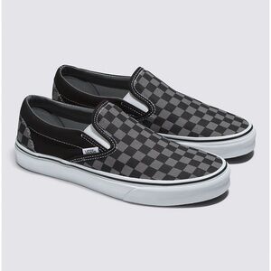 Vans Men's Black and Gray Checkered Slip-On Sneakers